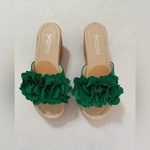 Green Floral Wedge Sandals - Picture 1 of 4